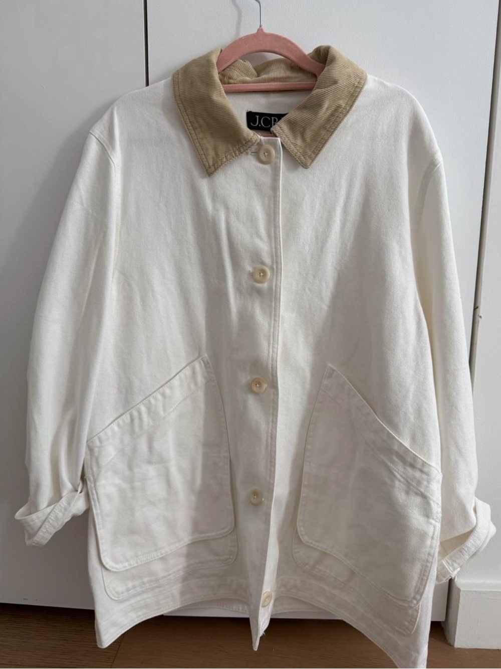 J. Crew Cream Utility Jacket with Tan Corduroy Collar